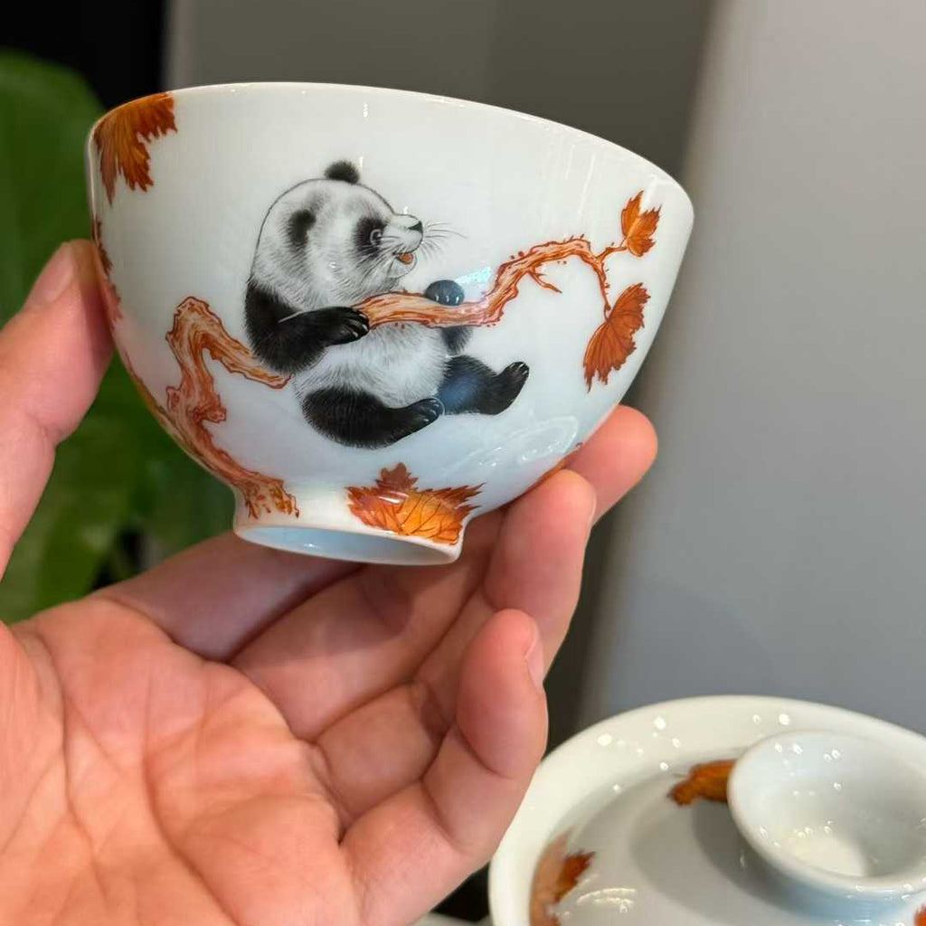 Hand-Painted Panda Porcelain Gaiwan Tea Set