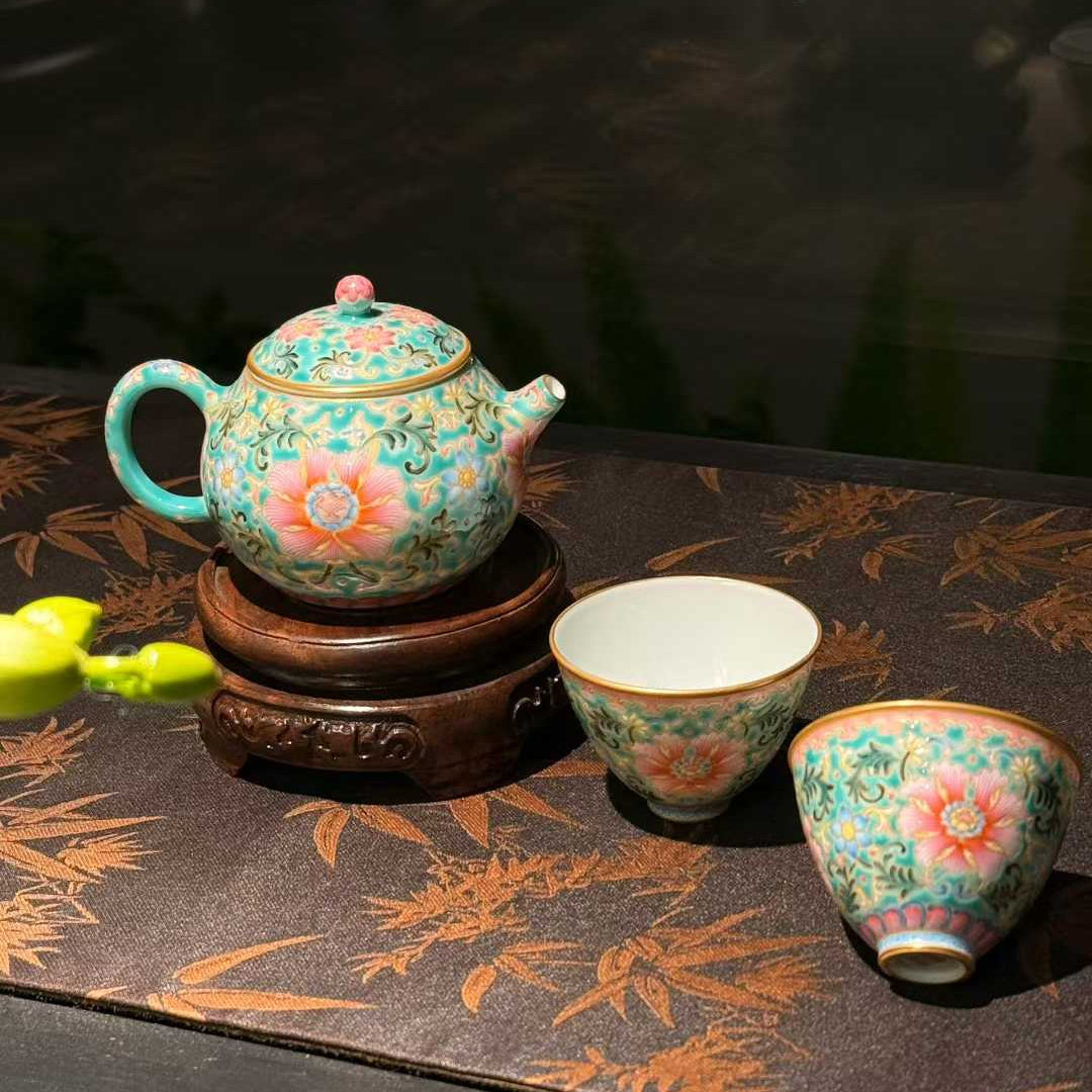 Hand-Painted Floral Porcelain Tea Set