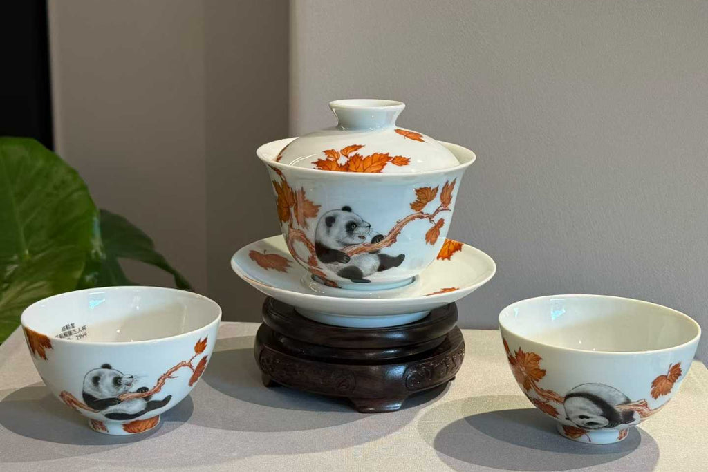Hand-Painted Panda Porcelain Gaiwan Tea Set