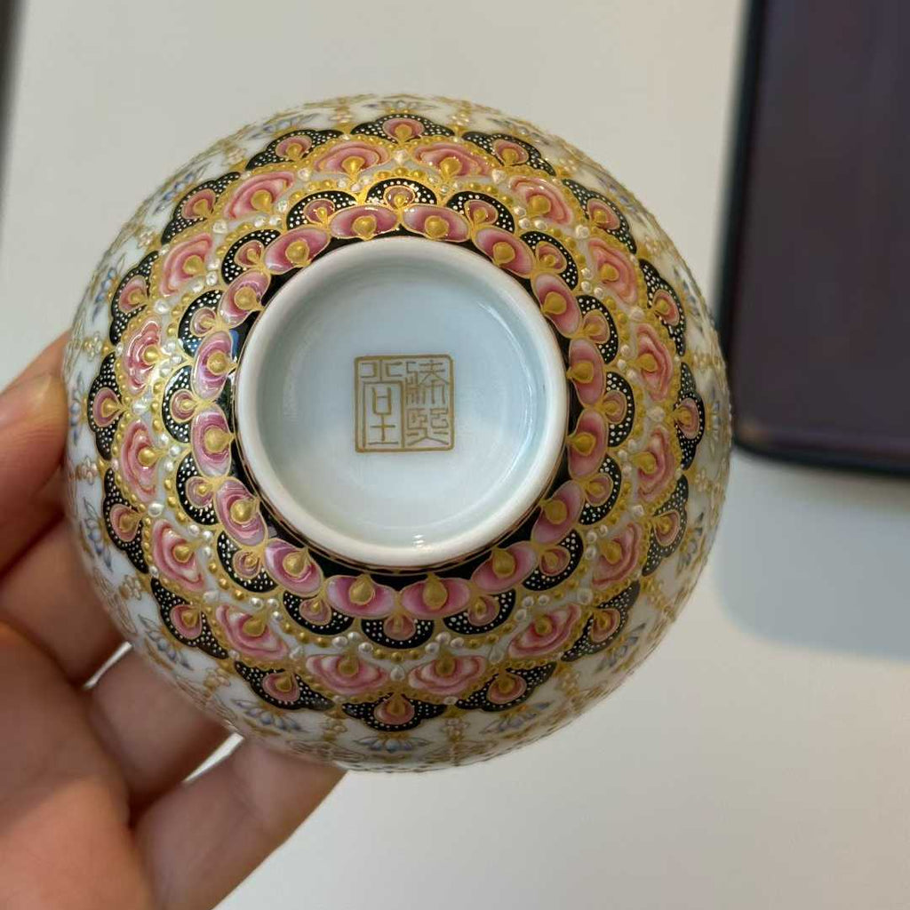 Hand-Painted Gilded Floral Porcelain Tea Cup