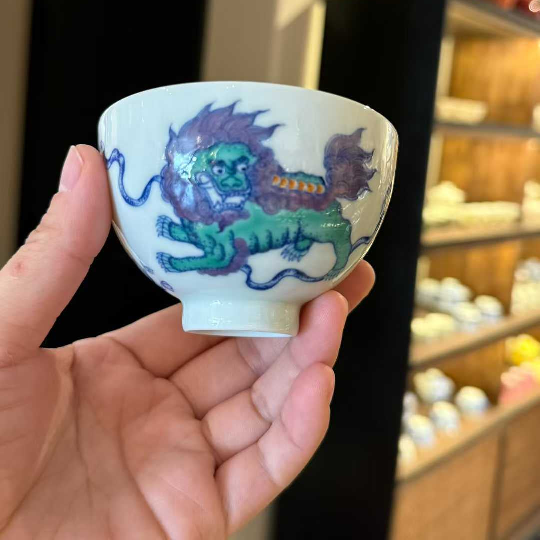 Hand-Painted Mythical Beast Porcelain Tea Cup