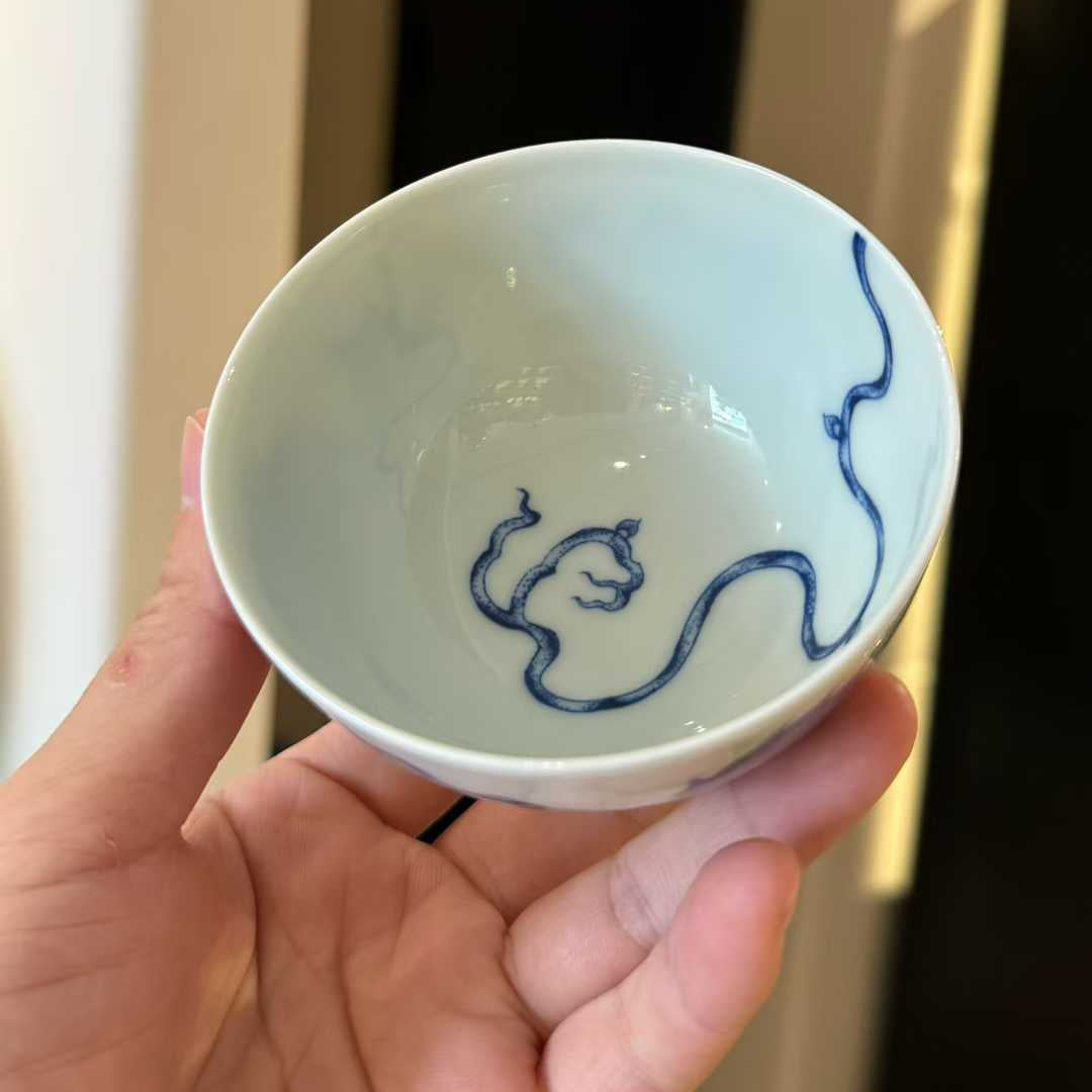 Hand-Painted Mythical Beast Porcelain Tea Cup